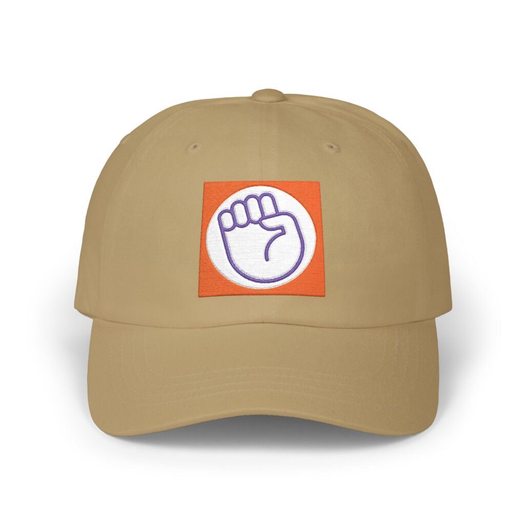 Embroidered Power Fist Dad Cap — Retro Orange Patch Baseball Hat